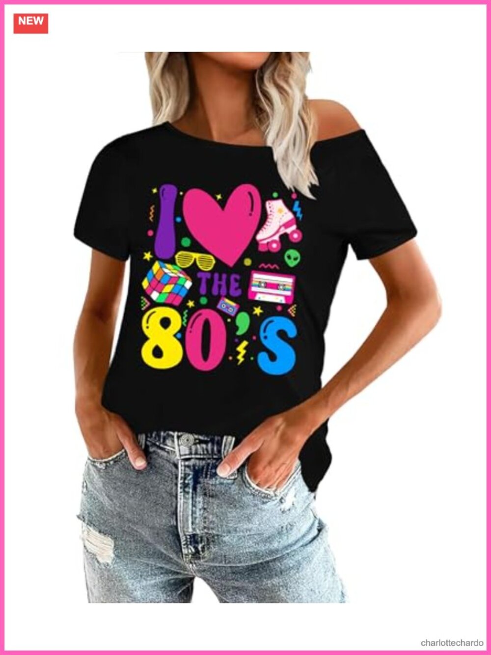 80s Retro Off The Shoulder Top Disco Party Tee